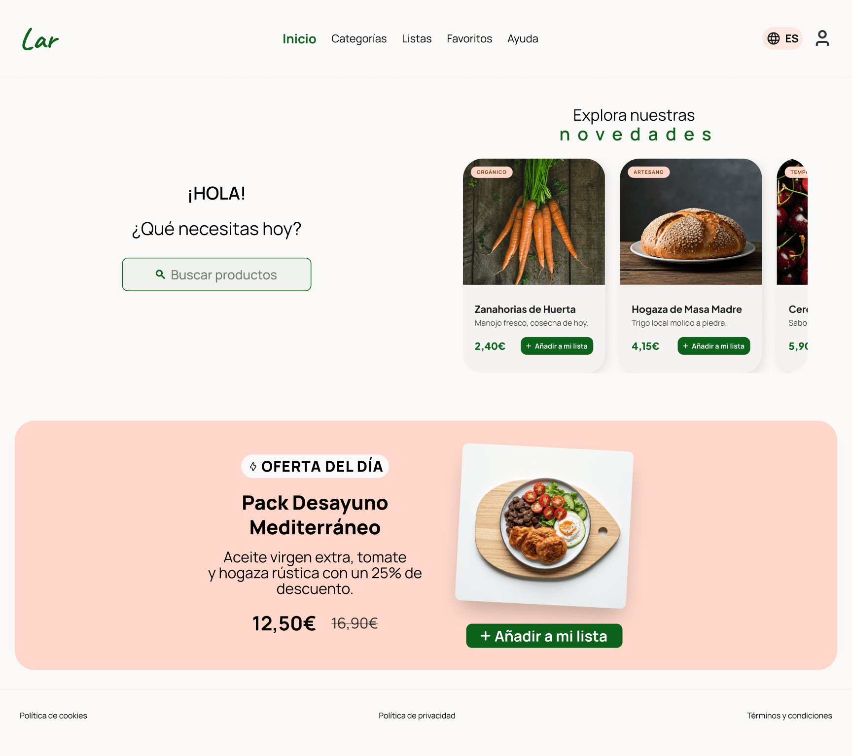 Captura de la pantalla de inicio de Lar Web